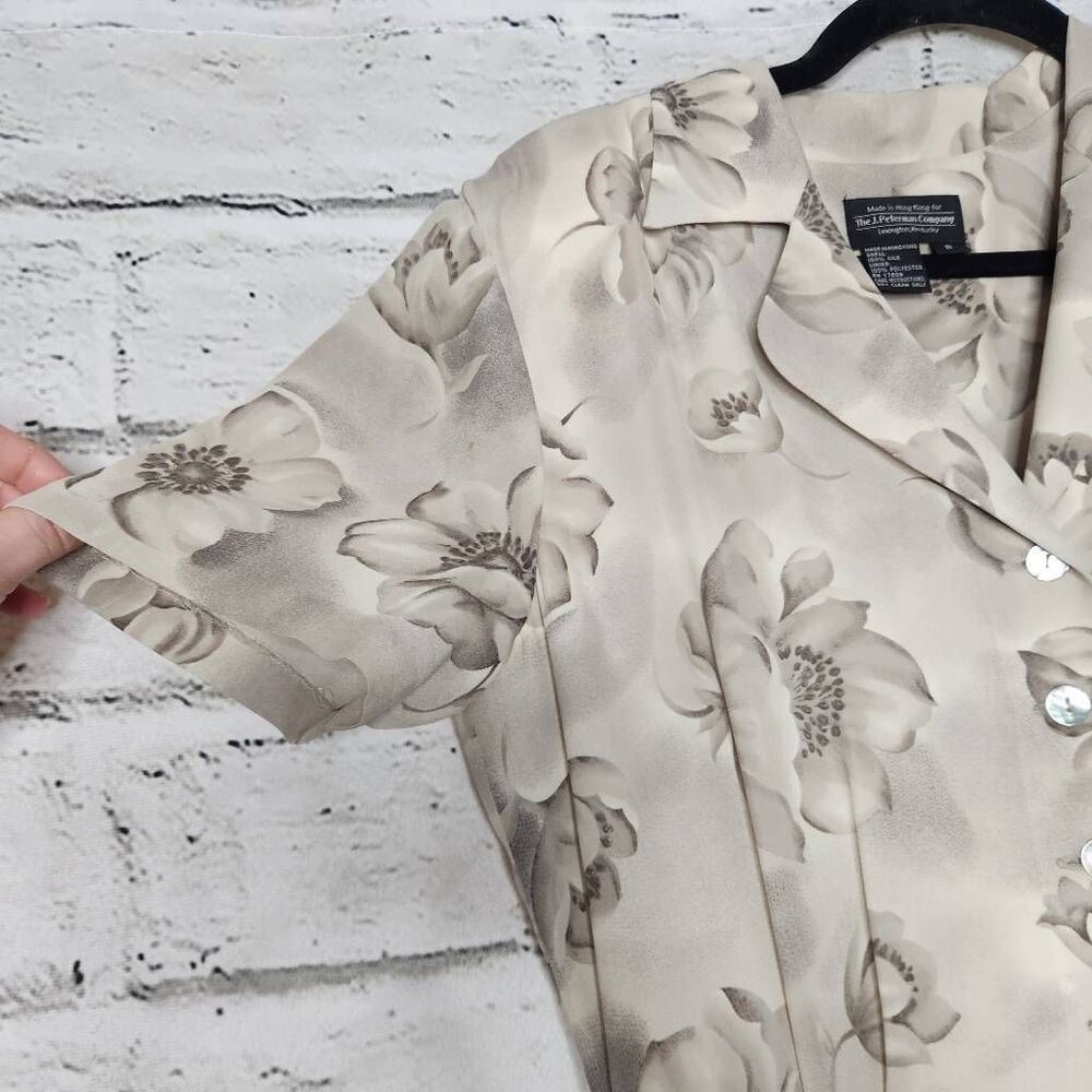 J. Peterman Womens Beige Silk Floral Collared Short Sleeve Maxi Dress Size 8 - Picture 7 of 12